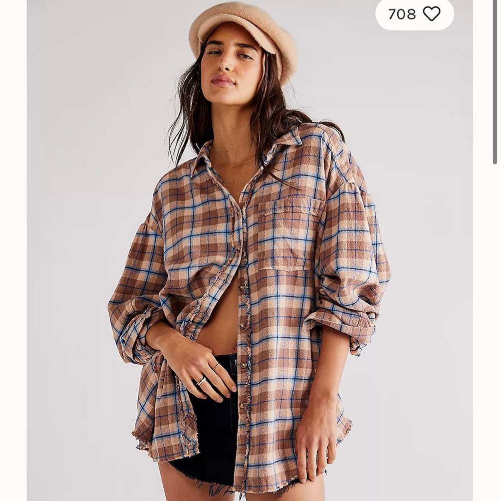 Free People “We The Free” Happy Hour Plaid Top